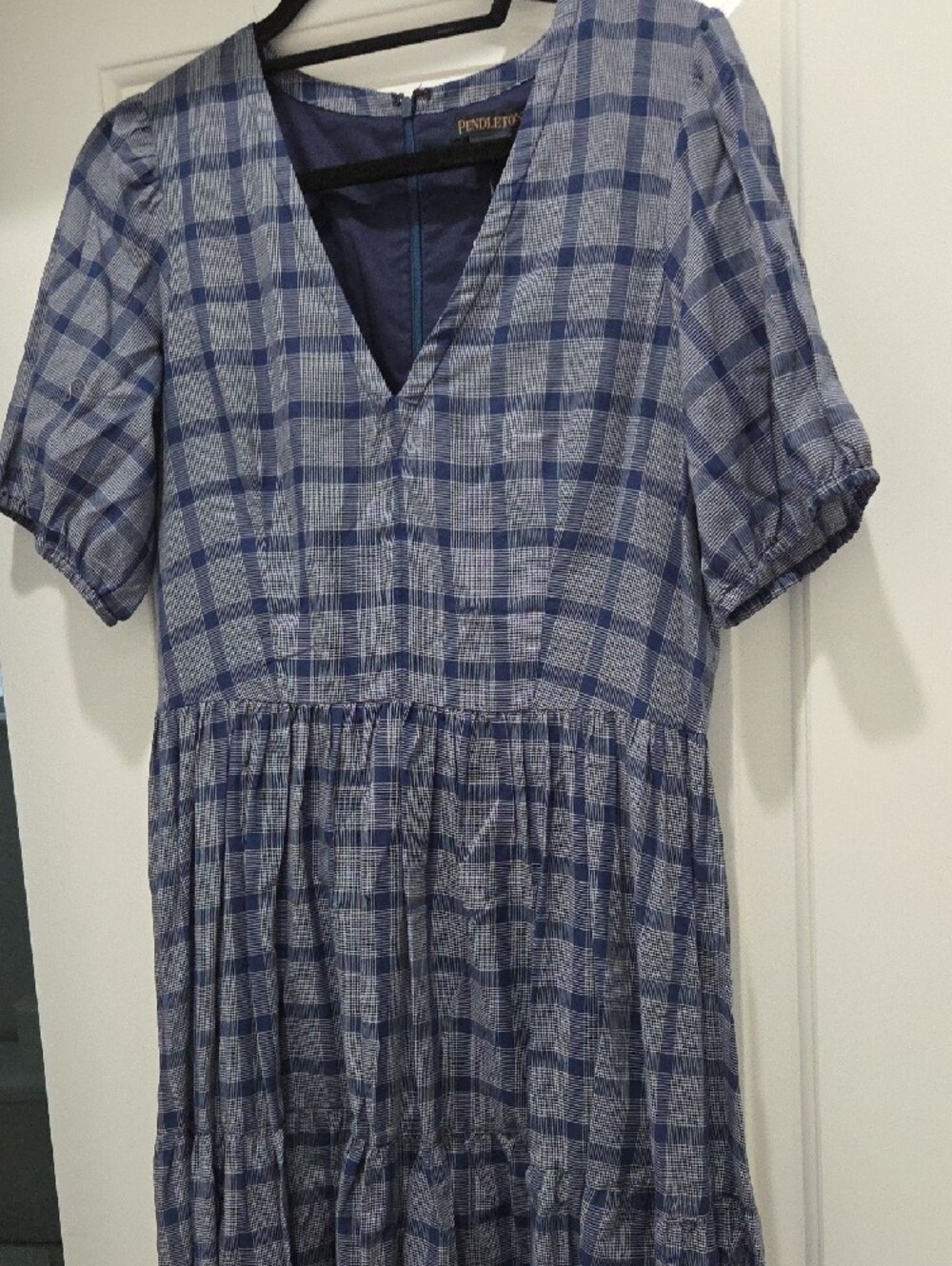 Pendleton Blue Plaid V-Neck Tiered Maxi Dress - Picture 3 of 14
